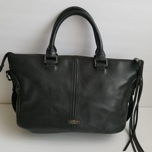 Joe's black leather satchel bag.